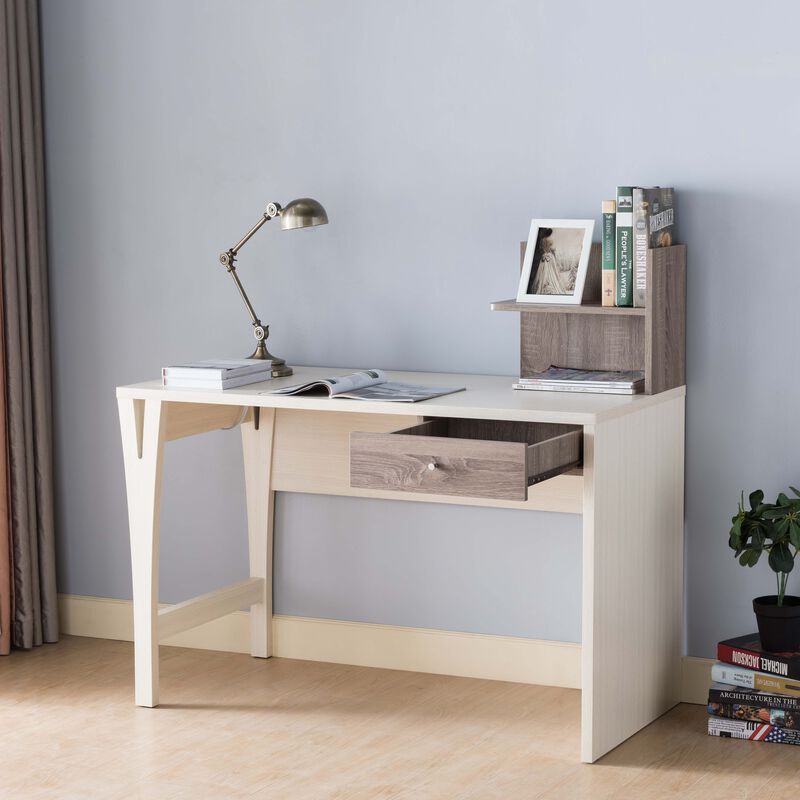 Ivory & Dark Taupe Home Office Computer Desk with Power Outlet & 2 USB Ports