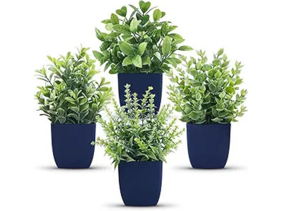 4 Pack Blue Artificial Outdoor Plants Home Decor Small Indoor