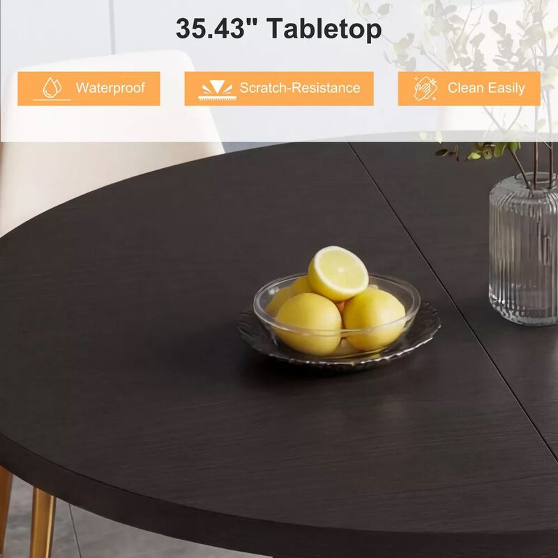 Vipbear 35.43" Round Dining Table for 4, Modern Wooden Kitchen Table with Built-in Storage Shelves image number 5