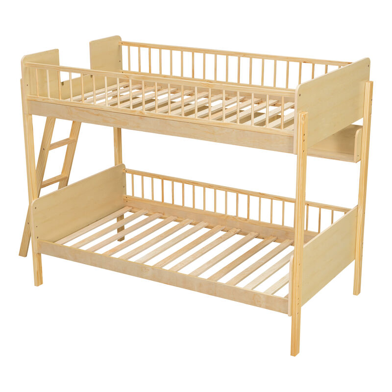 Merax Twin-Over-Twin White Wooden Bunk Bed with 3 Storage Shelves