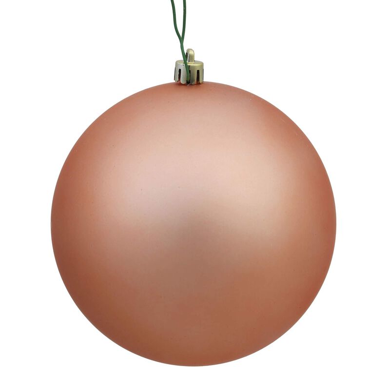Vickerman N592058DMV Matte Ball Ornament with Shatterproof & UV Resistant, Pre-drilled Cap Secured & 6" of Green Floral Wire, 8", Rose Gold image number 0