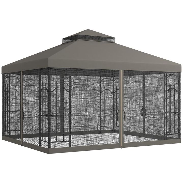 Hivvago 10x12 ft Double Roof Gazebo with Mesh Netting