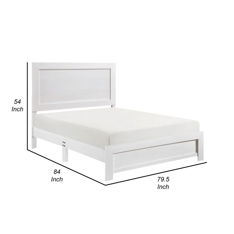 Eby King Size Bed, Rustic Farmhouse Style, White Finish Wood Veneer