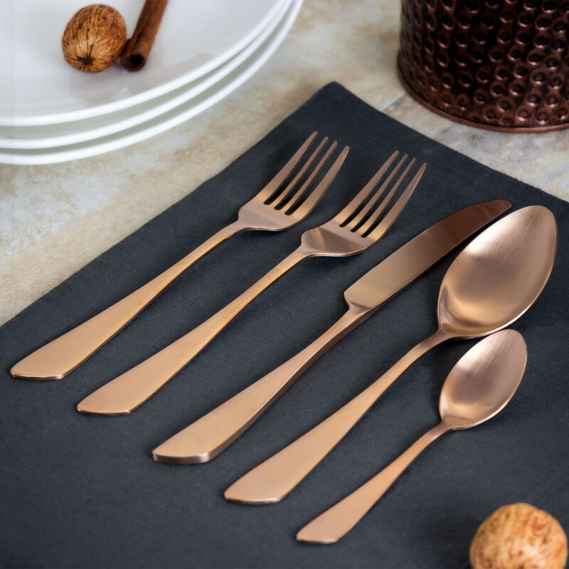 MegaChef Gibbous 20 Piece Flatware Utensil Set, Stainless Steel Silverware Metal Service for 4 in Rose Gold Matte