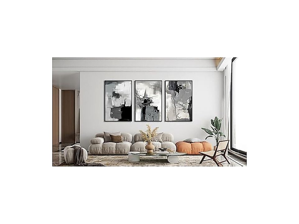 Large Framed Canvas Wall Art Retro Grey Graffiti Living Room Rustic Abstract