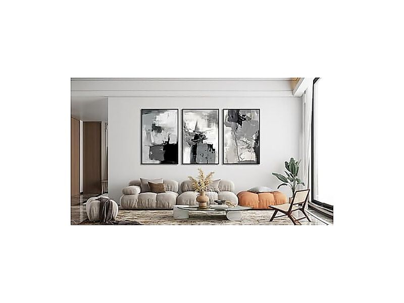 Large Framed Canvas Wall Art Retro Grey Graffiti Living Room Rustic Abstract image number 1
