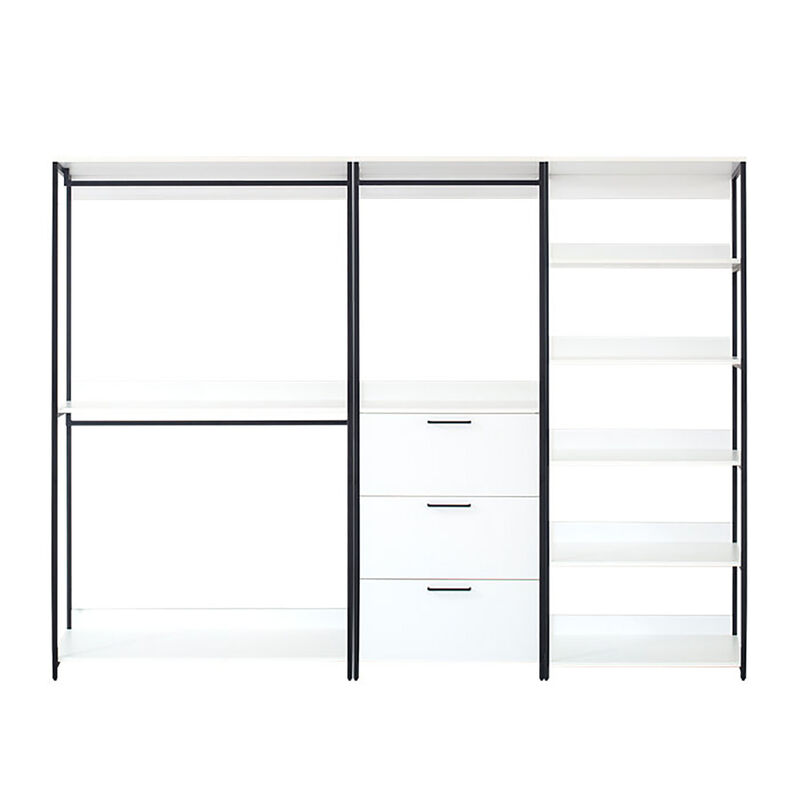 Fiona 111 in. W White Freestanding 3 Tower System 7 -Shelf Walk in Wood Closet System with Metal Frame