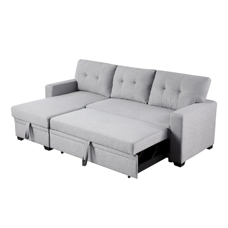 CP HomeDecor Devion Furniture Polyester Fabric Reversible Sleeper Sectional Sofa - Light Gray