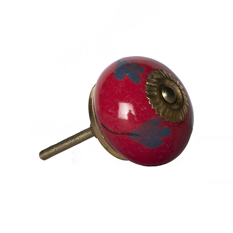 HomeRoots Set of Eight Blue And Red Ceramic And Metal Drawer Pull Knobs image number 2