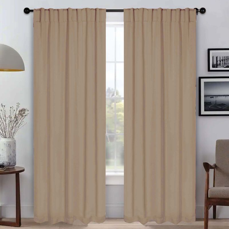 Blackout Window Curtains Set of 2 Solid Room Darkening Back Tab Panels image number 1