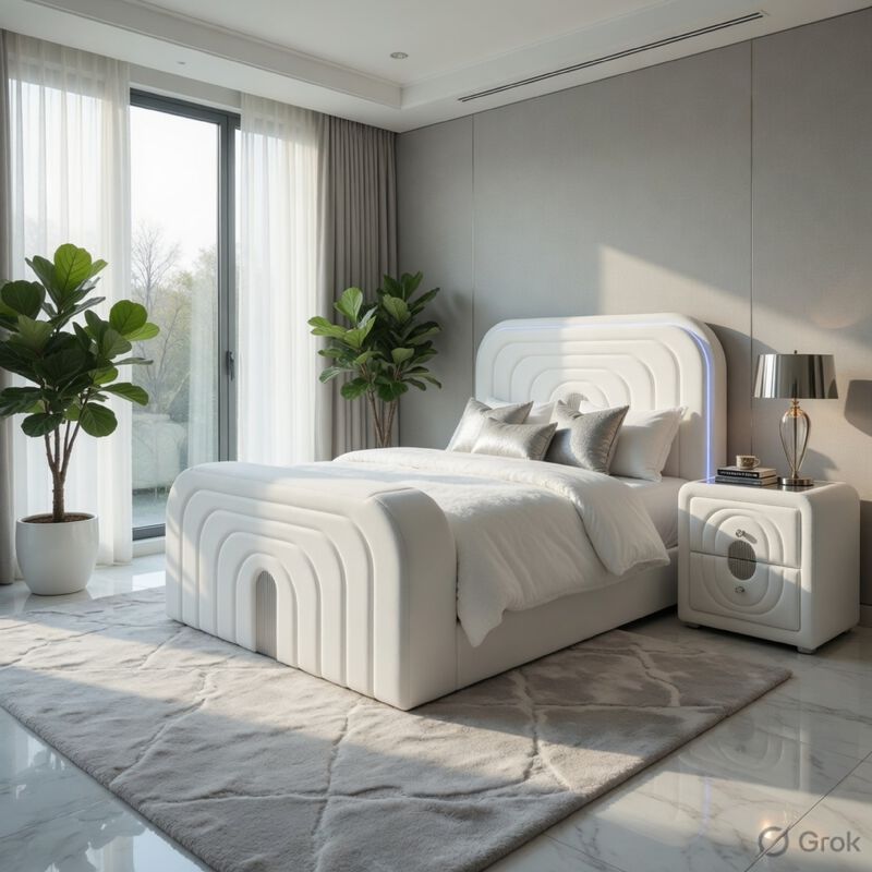 Queen Size Bedroom Set, White Finish, 2-Piece Set with Bed and Nightstand image number 8