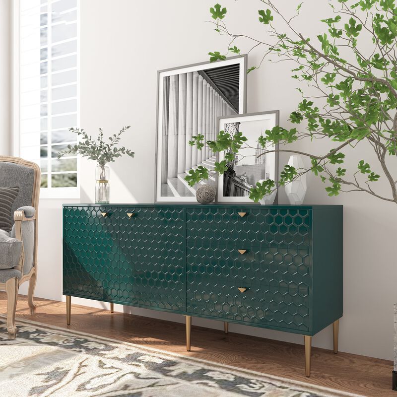 Modern Accent TV Stand with 2-Door Storage Cabinet and 3 Drawers