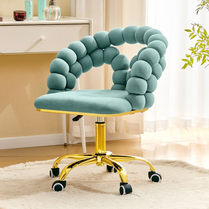 GOODSILO Adjustable Swivel Ergonomic Upholstered Desk Chair with Bubble Back, Rolling Comfortable Task Chair for Home Office Bedroom Vanity Makeup Room