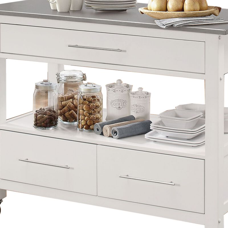 Kitchen Cart With Stainless Steel Top, Gray & White-Benzara