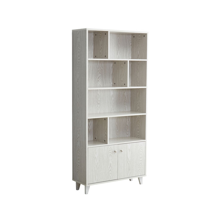 68" Bookcase with 2 Doors, Bookshelf, White