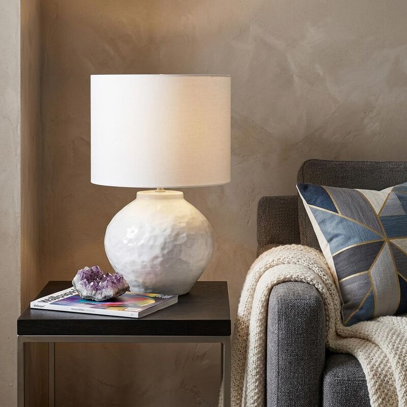 HomeRoots 26" White Ceramic Table Lamp With White Drum Shade image number 1