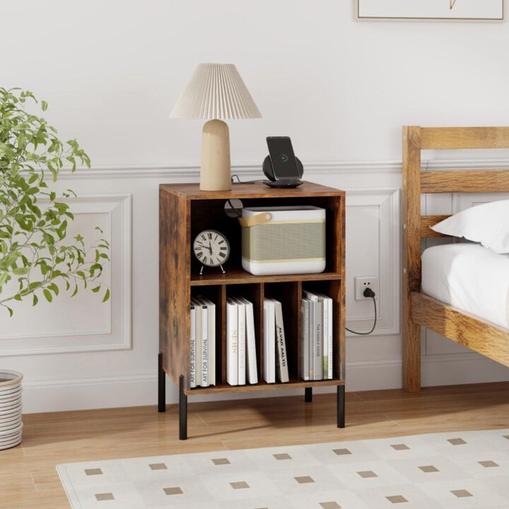 Hivvago Record Player Stand with Record Storage Shelf and Charging Station