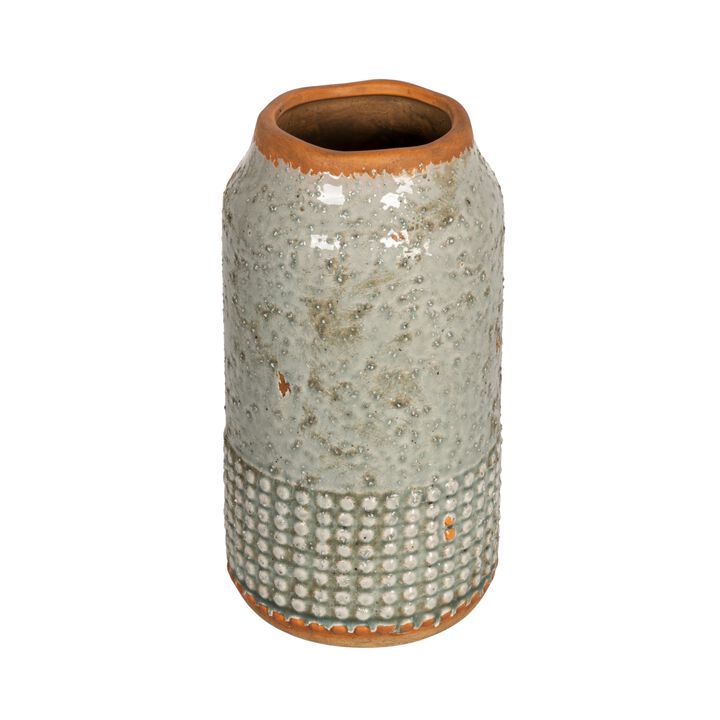 Round Terra-cotta Hobnail Planter Vase with Heavily Distressed Finish