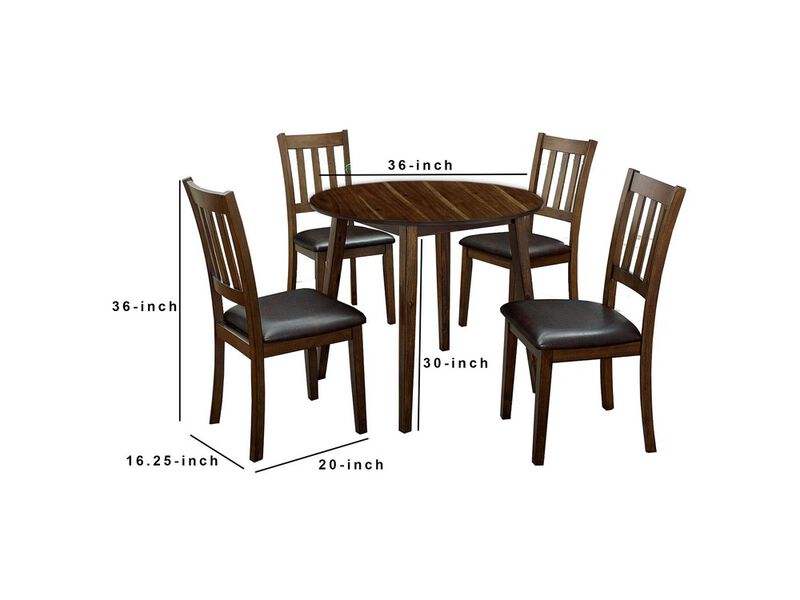 Wooden Dining Table with Ladder Back Style Chairs, Set of 5, Brown - Benzara image number 5