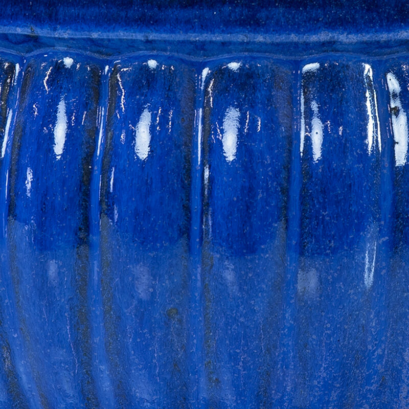Sunnydaze 14.5&rdquo; Round Ribbed Ceramic Planter Bowl - Imperial Blue image number 3