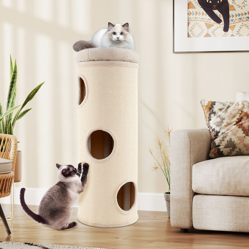 Multi-Level Cat House &ndash; 4-Story Elevated Cat Tower with Hideaway Caves image number 1