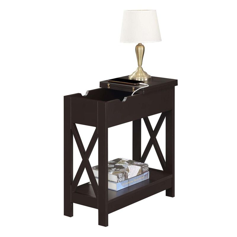 Convenience Concepts Oxford Flip Top End Table with Charging Station Espresso