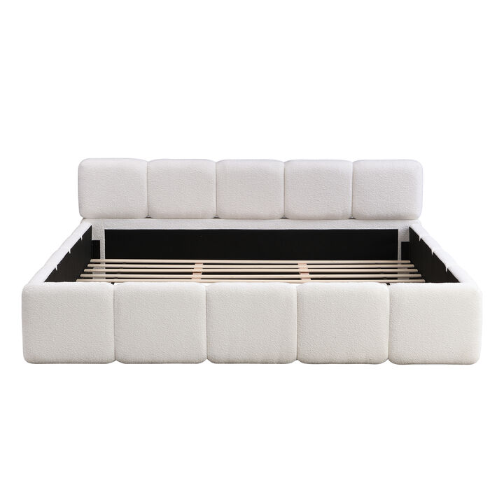 Christopher Knight Home Kent Modern Boucle Platform Bed with Thick Headboard and Footboard