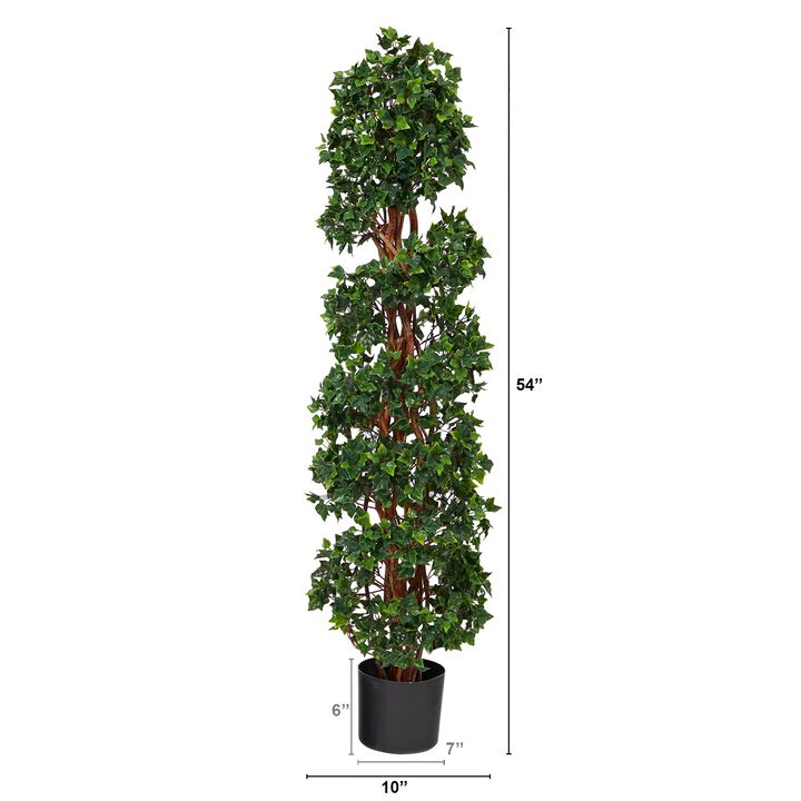 HomPlanti 4.5 Feet English Ivy Spiral Topiary Artificial Tree with Natural Trunk UV Resistant (Indoor/Outdoor)