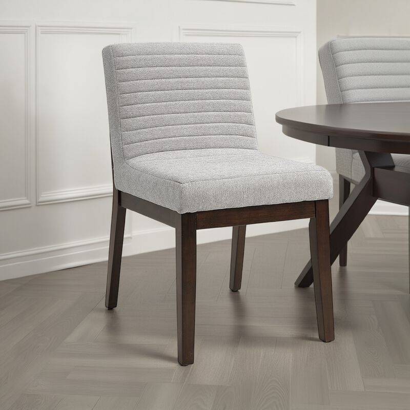 Eyna Side Dining Chair Set of 2, Soft Gray Linen, Dark Brown Wood - Benzara