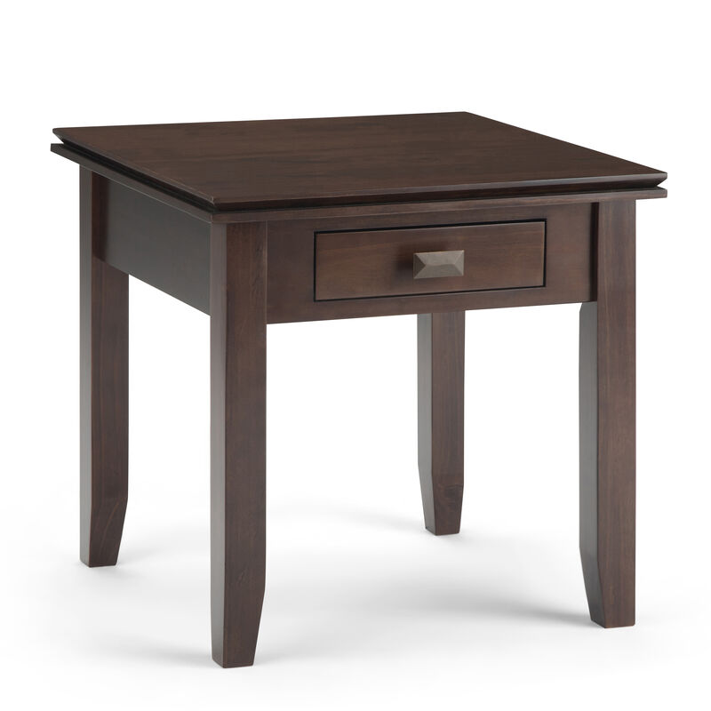 Artisan SOLID WOOD 21 inch Wide Square Transitional End Side Table in Tobacco Brown