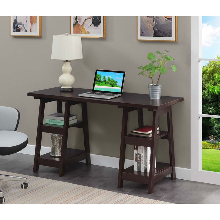 Convenience Concepts Designs2Go Double Trestle Desk with Shelves