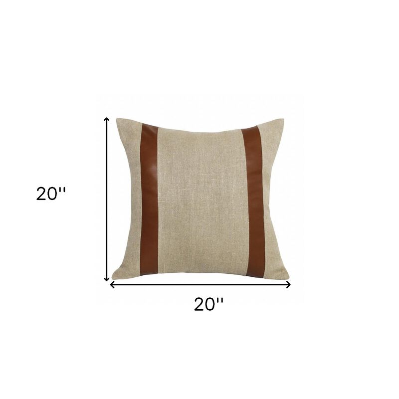 Homezia Set Of Two 20" X 20" Beige Striped Zippered Linen Throw Pillow