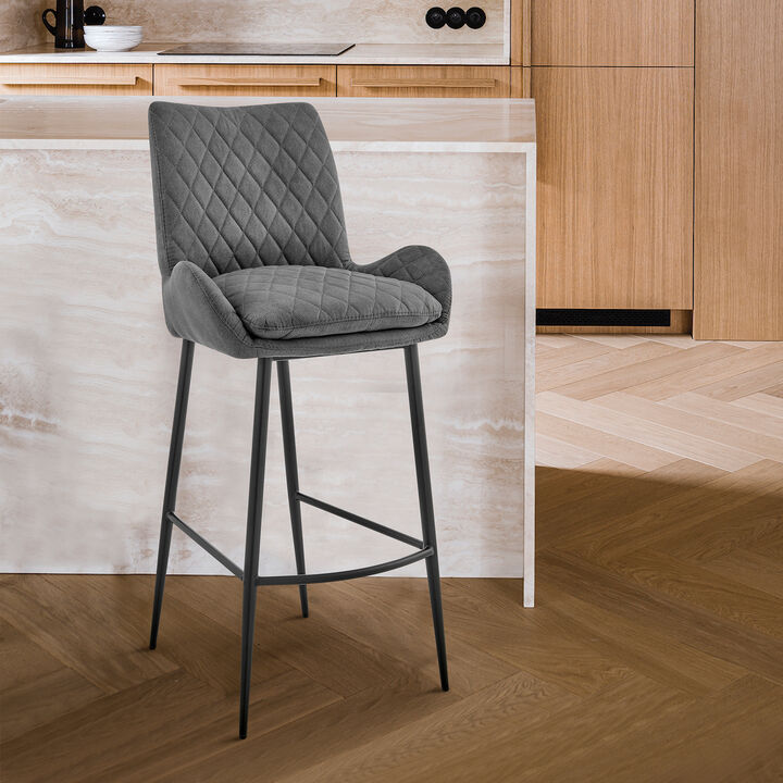 Panama Bar Height Bar Stool in Charcoal Fabric and Black Finish