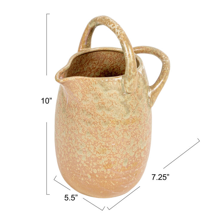 Stoneware Watering Pitcher with Handles, Reactive Glaze