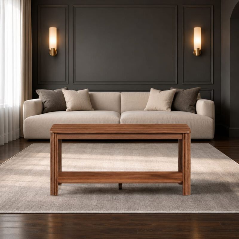 GOODSILO 2-Tier Arc Corner Coffee Table with Open Storage Shelf, Vertical Wave Grain Legs, Modern Minimalist Rectangle Accent Table for Living Room Bedroom Small Spaces image number 2