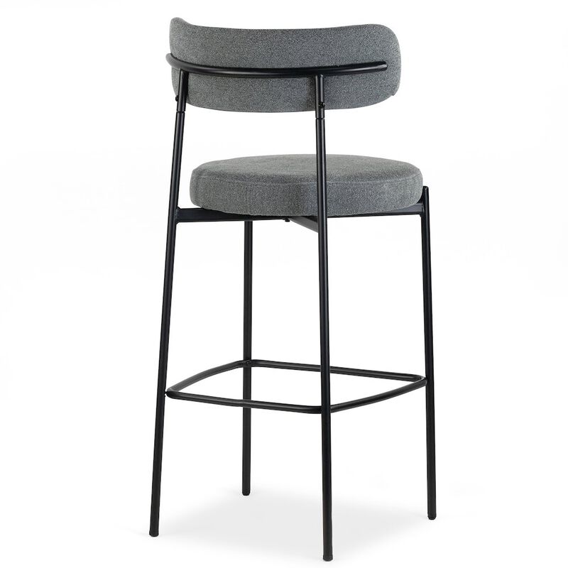 Glamour Home Set of 2 Awen Gray Boucle Bar Stool with Black Legs