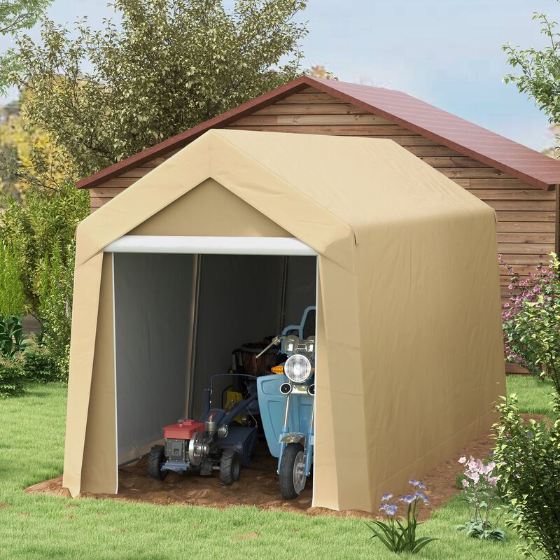 Outsunny 7' x 12' Garden Storage Tent, Heavy Duty Outdoor Shed, Waterproof Portable Shed Storage Shelter with Ventilation Window and Large Door for Bike, Motorcycle, Garden Tools, Beige