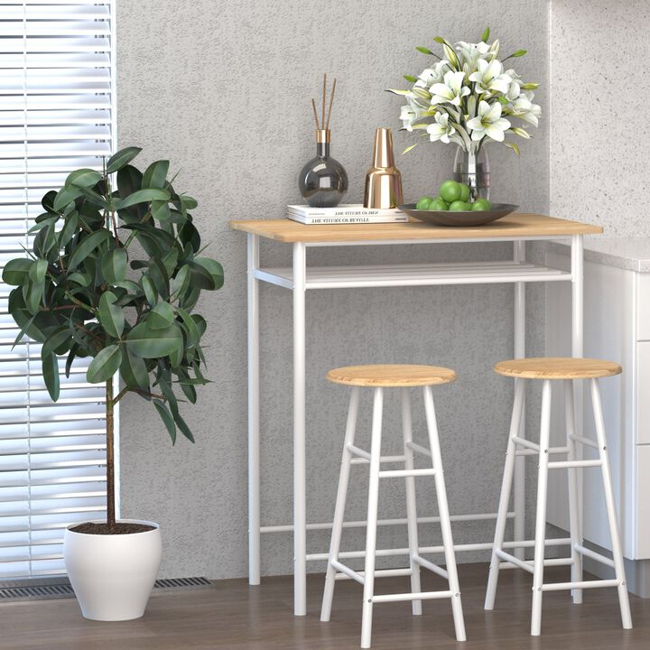 White Oak Dining Set: 3-Piece Counter-Height Bar Table and Stools