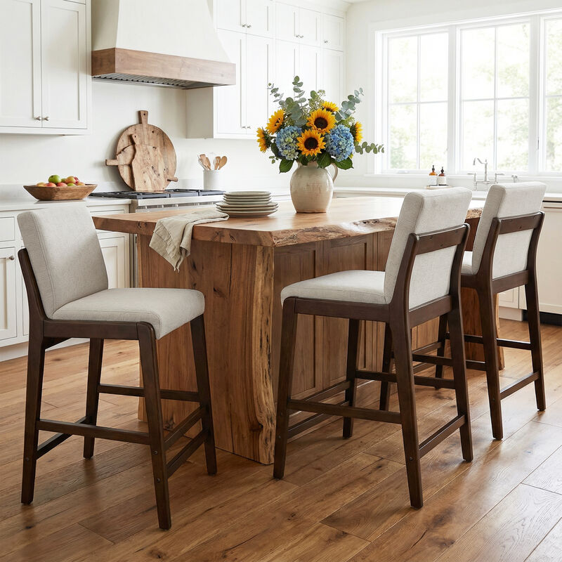 Christopher Knight Home Pietra Mid-Century Modern Rubberwood Upholstered Bar Stools (Set of 4) image number 1
