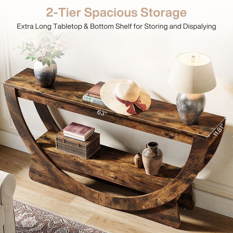 Entryway 2-Tier Console Table with Arched Frame & Storage Shelves &ndash; Dark Brown image number 5