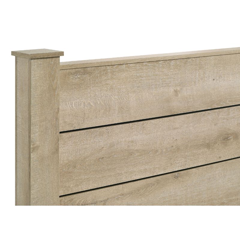 Tyna Rustic Queen Panel Bed with Planked Headboard, Weathered Oak Wood image number 5
