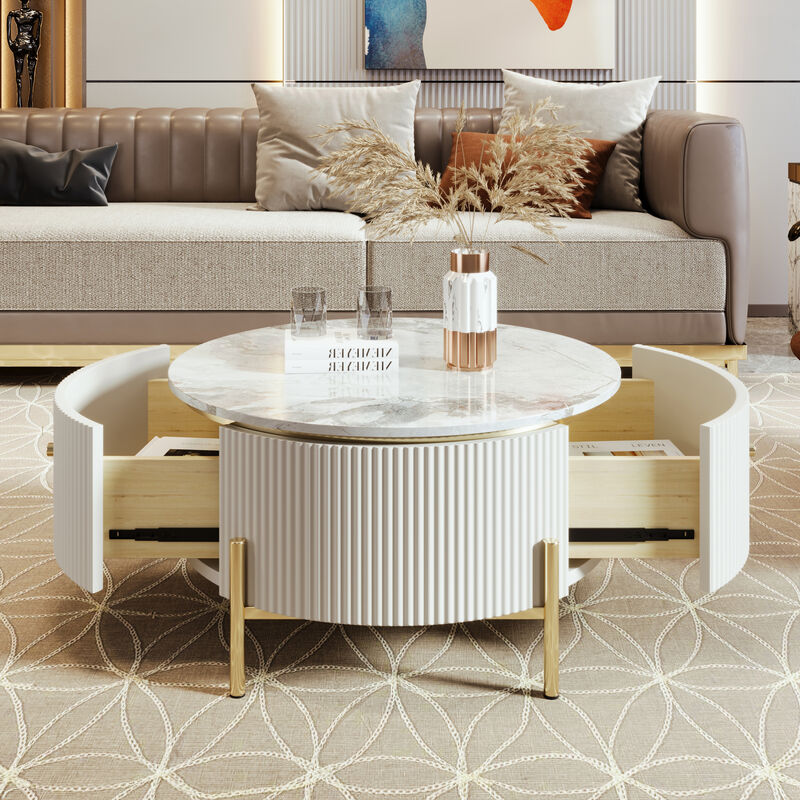 GOODSILO Contemporary Round Accent Table with Generous Storage Drawers image number 5