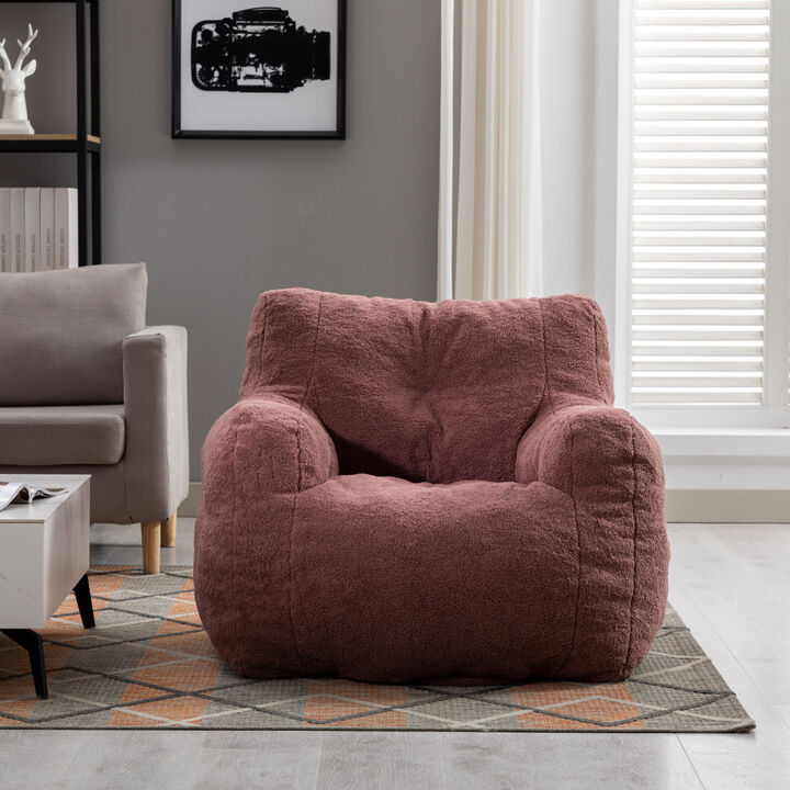 Soft Tufted Foam Bean Bag Chair With Teddy Fabric Bean Paste Red