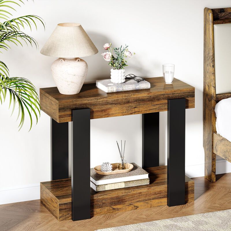 Farmhouse 2-Tier Side Table with Storage Shelf for Living Room image number 5