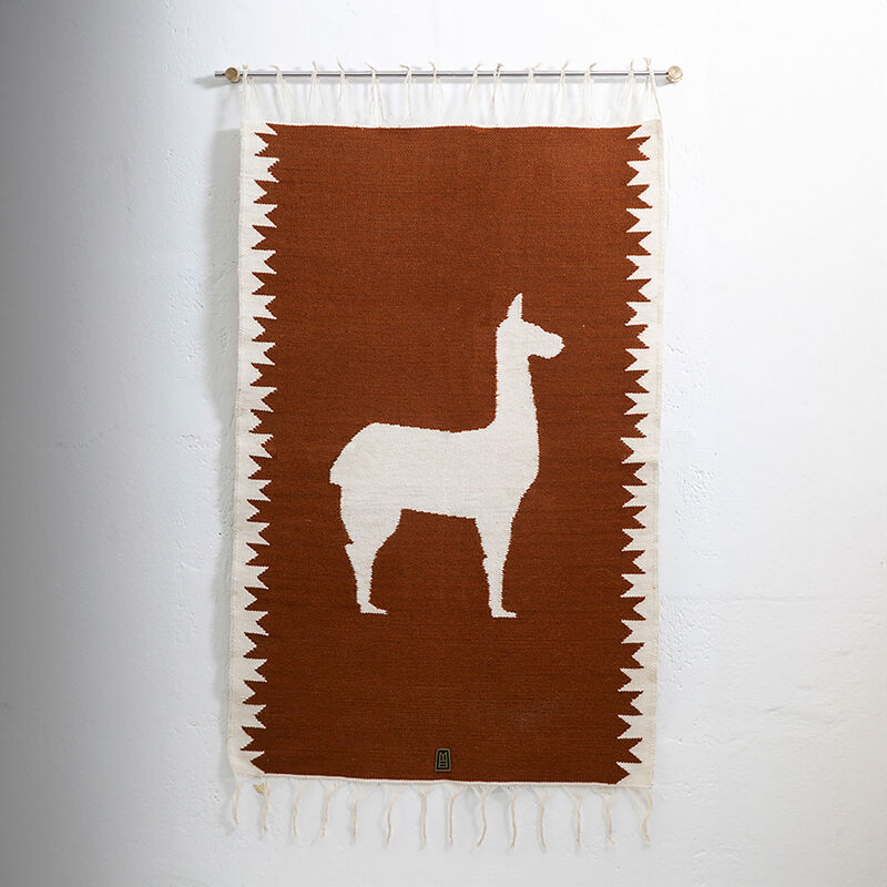 LLAMA Sheep Wool Handwoven Tapestry, Aged Bronze Wall Mount, Terracota