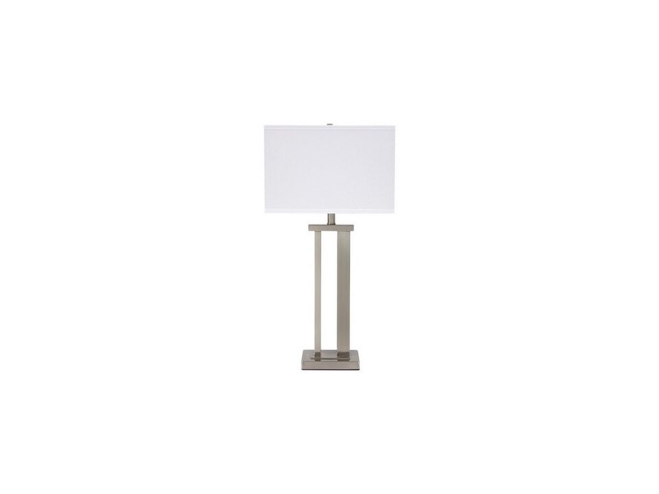 Metal Frame Table Lamp with Hardback Shade, Set of 2, White and Silver - Benzara