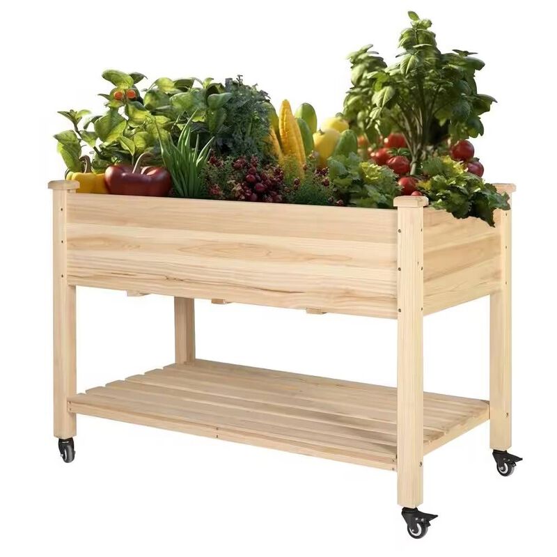 Portable Wood Raised Garden Bed – Outdoor Planter Box Cart with Mobility Wheels