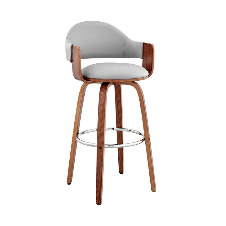 Daxton Gray Faux Leather and Walnut Wood Bar Stool