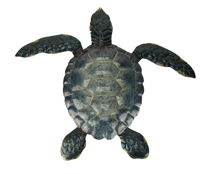 Blue Galvanized Metal Art Sea Turtle Wall Sculpture 19 inch