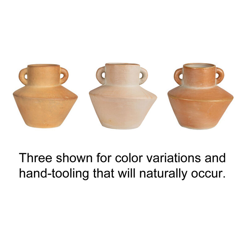 Round Stoneware Vase with Reactive Glaze Finish and Vertical Handles, Terracotta image number 7